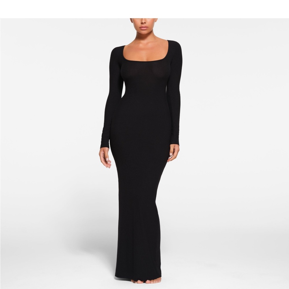 SKIMS Soft Lounge Long Sleeve Maxi Dress - SP - Onyx - NWT